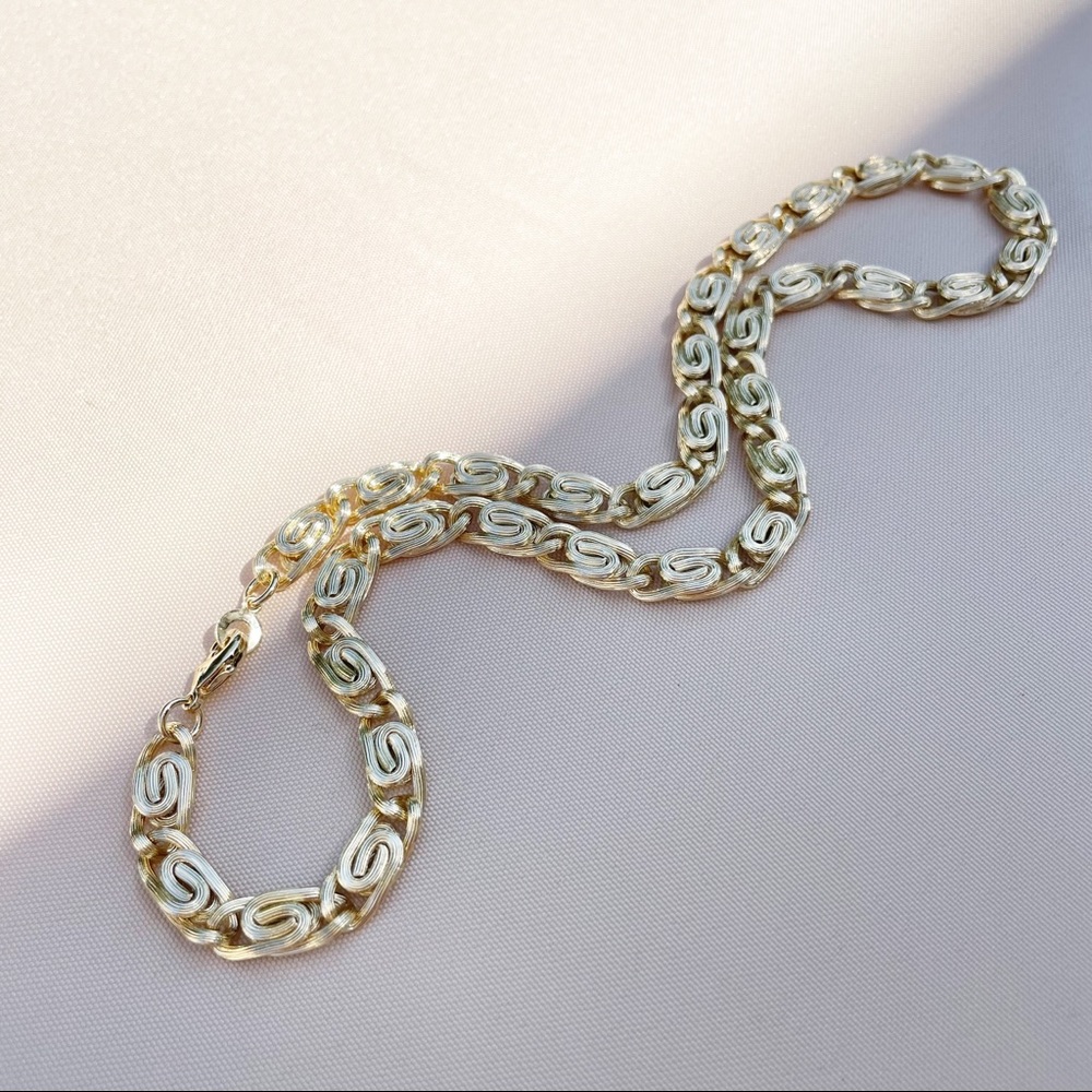 Pretty Bird 14k Vermeil Swirl Link Gold 925 Heavy Necklace - Picture 5 of 12